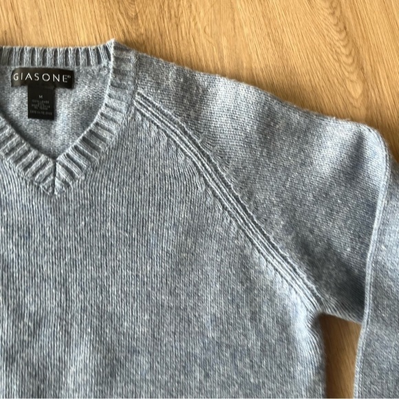 Giasone Blue Vneck Sweater Medium M Lambs Wool Long Sleeve Medium - Picture 5 of 8